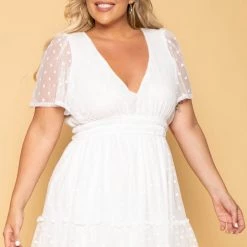 Curvy Sense Plus Size Krysta Polka Dot Mesh Dress - Ivory New Arrivals