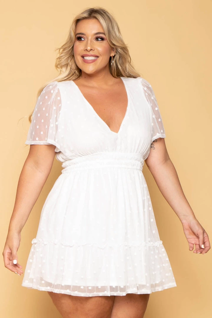 Curvy Sense Plus Size Krysta Polka Dot Mesh Dress - Ivory New Arrivals 4 Curvy Sense Plus Size Krysta Polka Dot Mesh Dress - Ivory New Arrivals
