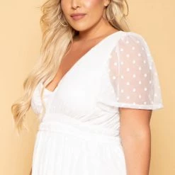 Curvy Sense Plus Size Krysta Polka Dot Mesh Dress - Ivory New Arrivals 10 Curvy Sense Plus Size Krysta Polka Dot Mesh Dress - Ivory New Arrivals