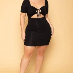 Curvy Sense New Arrivals Plus Size Kyra Strappy Bodycon Dress- Black