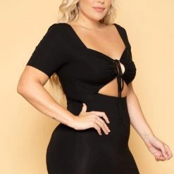 Curvy Sense New Arrivals Plus Size Kyra Strappy Bodycon Dress- Black