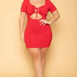 Curvy Sense New Arrivals Plus Size Kyra Strappy Bodycon Dress- Red
