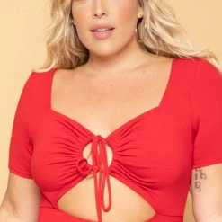 Curvy Sense New Arrivals Plus Size Kyra Strappy Bodycon Dress- Red