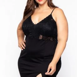Curvy Sense Plus Size Lace Top Cami Dress - Black Back In Stock