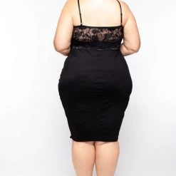 Curvy Sense Plus Size Lace Top Cami Dress - Black Back In Stock