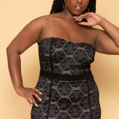 Curvy Sense Plus Size Laurie Embroidered Lace Dress - Black New Arrivals
