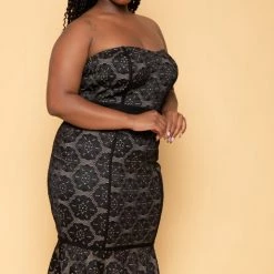 Curvy Sense Plus Size Laurie Embroidered Lace Dress - Black New Arrivals