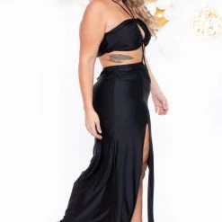 Curvy Sense Party Shop Plus Size Layana Double Slit Dress- Black