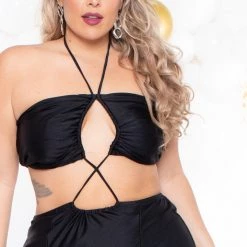 Curvy Sense Party Shop Plus Size Layana Double Slit Dress- Black