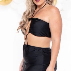 Curvy Sense Party Shop Plus Size Layana Double Slit Dress- Black