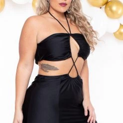 Curvy Sense Party Shop Plus Size Layana Double Slit Dress- Black