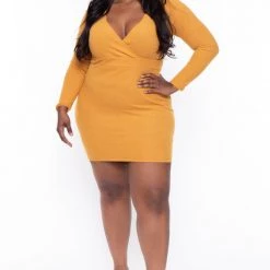 Curvy Sense Plus Size Lena Dress- Mustard