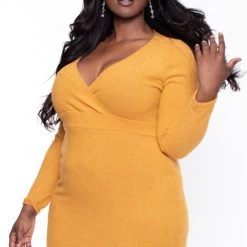 Curvy Sense Plus Size Lena Dress- Mustard