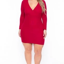 Curvy Sense Plus Size Lena Dress- Red Dresses