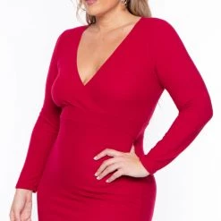 Curvy Sense Plus Size Lena Dress- Red Dresses