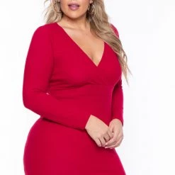 Curvy Sense Plus Size Lena Dress- Red Dresses