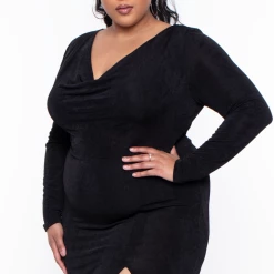 Curvy Sense Plus Size Lidia Cowl Neck Dress - Black Dresses