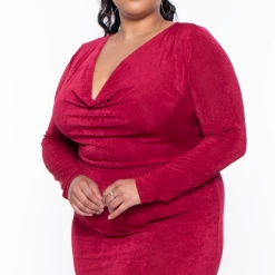 Curvy Sense Plus Size Lidia Cowl Neck Dress - Ruby Dresses