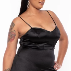 Curvy Sense Party Shop Plus Size Lilith Satin Mini Dress - Black