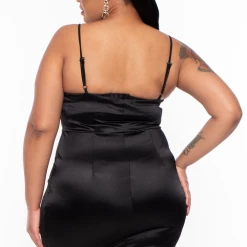 Curvy Sense Party Shop Plus Size Lilith Satin Mini Dress - Black