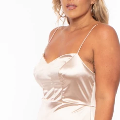 Curvy Sense Plus Size Lilith Satin Mini Dress - Taupe