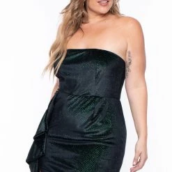 Curvy Sense Plus Size Lina Glitter Velvet Dress - Hunter Green