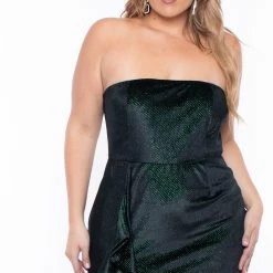 Curvy Sense Plus Size Lina Glitter Velvet Dress - Hunter Green