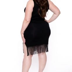 Curvy Sense Little Black Styles Plus Size Lola Fringe Dress- Black