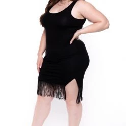Curvy Sense Little Black Styles Plus Size Lola Fringe Dress- Black