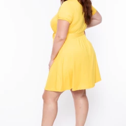 Curvy Sense Dresses Plus Size Lucy Flare Dress - Yellow