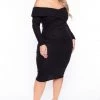 Curvy Sense Plus Size Lydia Off The Shoulder Dress- Black Dresses