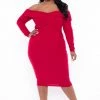 Curvy Sense Plus Size Lydia Off The Shoulder Dress- Red Dresses