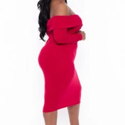 Curvy Sense Plus Size Lydia Off The Shoulder Dress- Red Dresses