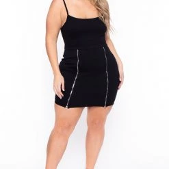 Curvy Sense Little Black Styles Plus Size Maddie Zipper Bodycon Dress- Black