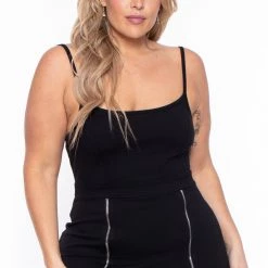 Curvy Sense Little Black Styles Plus Size Maddie Zipper Bodycon Dress- Black