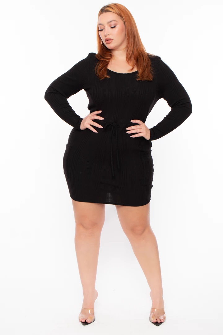 Curvy Sense Plus Size Madison Ribbed Dress - Black Dresses 4 Curvy Sense Plus Size Madison Ribbed Dress - Black Dresses