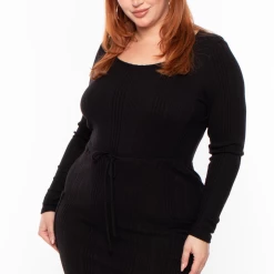 Curvy Sense Plus Size Madison Ribbed Dress - Black Dresses 9 Curvy Sense Plus Size Madison Ribbed Dress - Black Dresses