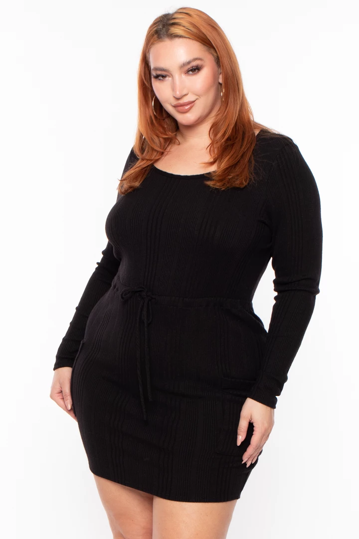 Curvy Sense Plus Size Madison Ribbed Dress - Black Dresses 5 Curvy Sense Plus Size Madison Ribbed Dress - Black Dresses