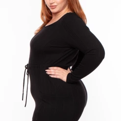 Curvy Sense Plus Size Madison Ribbed Dress - Black Dresses 10 Curvy Sense Plus Size Madison Ribbed Dress - Black Dresses