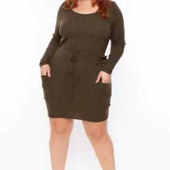 Curvy Sense Plus Size Madison Ribbed Dress - Olive Dresses