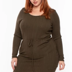 Curvy Sense Plus Size Madison Ribbed Dress - Olive Dresses