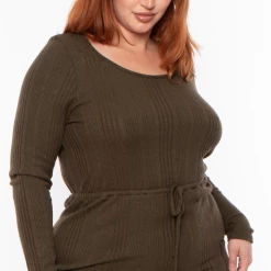 Curvy Sense Plus Size Madison Ribbed Dress - Olive Dresses