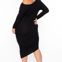 Curvy Sense Plus Size Maggie Asymmetric Sweater Dress - Black Back In Stock