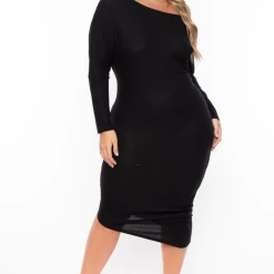 Curvy Sense Plus Size Maggie Asymmetric Sweater Dress - Black Back In Stock