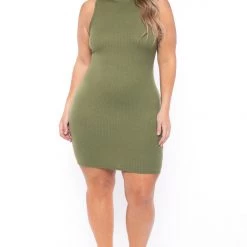 Curvy Sense Plus Size Maia Bodycon Dress- Olive