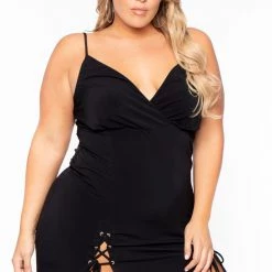 Curvy Sense Most Loved Plus Size Melissa M-Slit Dress - Black 18 Curvy Sense Most Loved Plus Size Melissa M-Slit Dress - Black