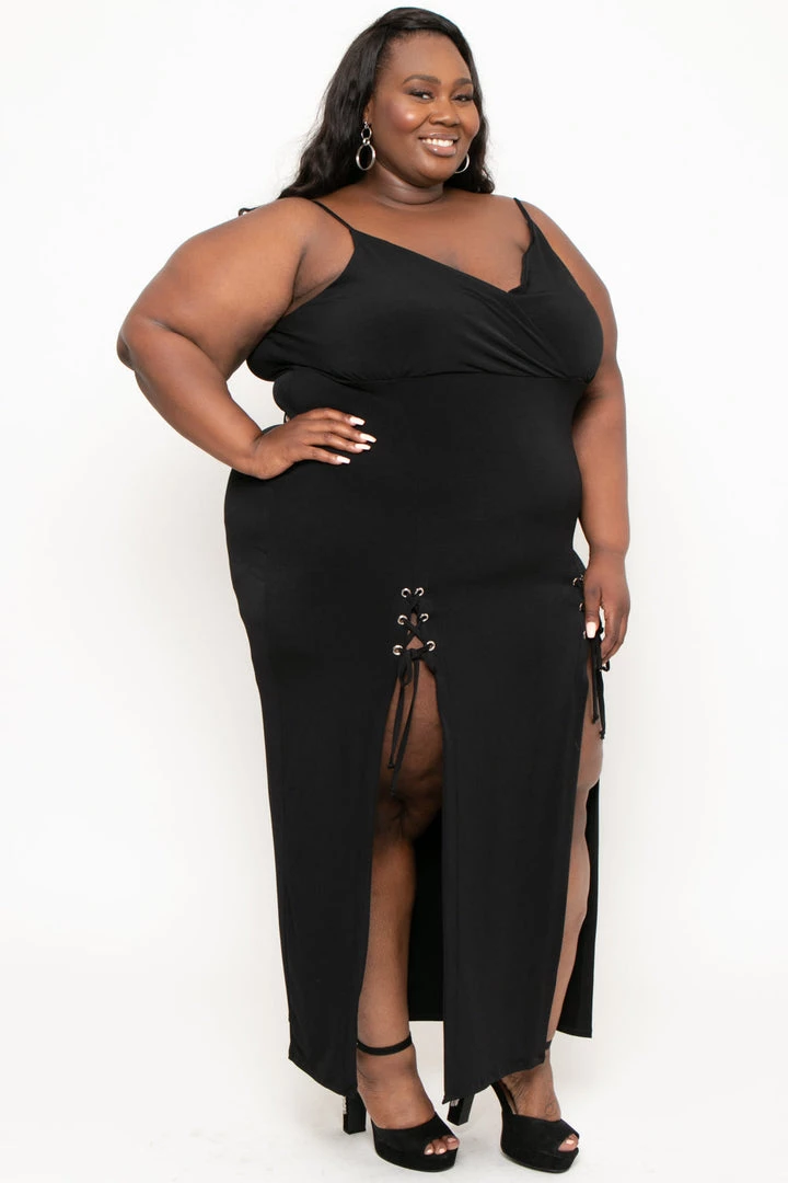 Curvy Sense Most Loved Plus Size Melissa M-Slit Dress - Black 9 Curvy Sense Most Loved Plus Size Melissa M-Slit Dress - Black