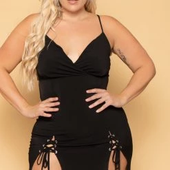 Curvy Sense Most Loved Plus Size Melissa M-Slit Dress - Black 14 Curvy Sense Most Loved Plus Size Melissa M-Slit Dress - Black