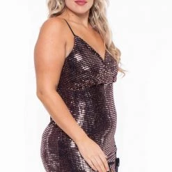 Curvy Sense Plus Size Melissa Sequins M-Slit Dress - Rose Gold Most Loved