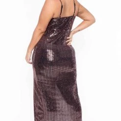 Curvy Sense Plus Size Melissa Sequins M-Slit Dress - Rose Gold Most Loved